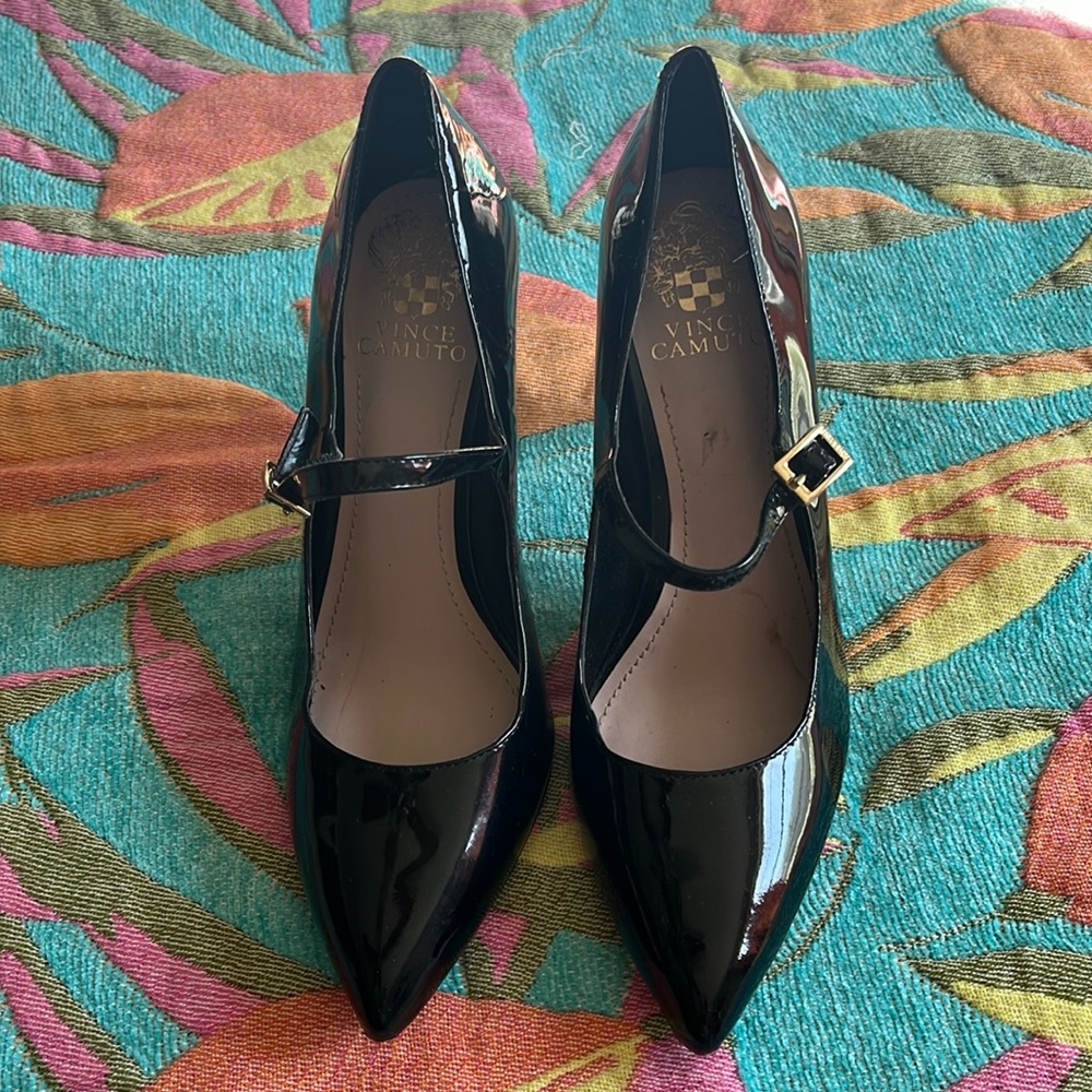 Vince Camuto Patent Leather Buckle High Heels